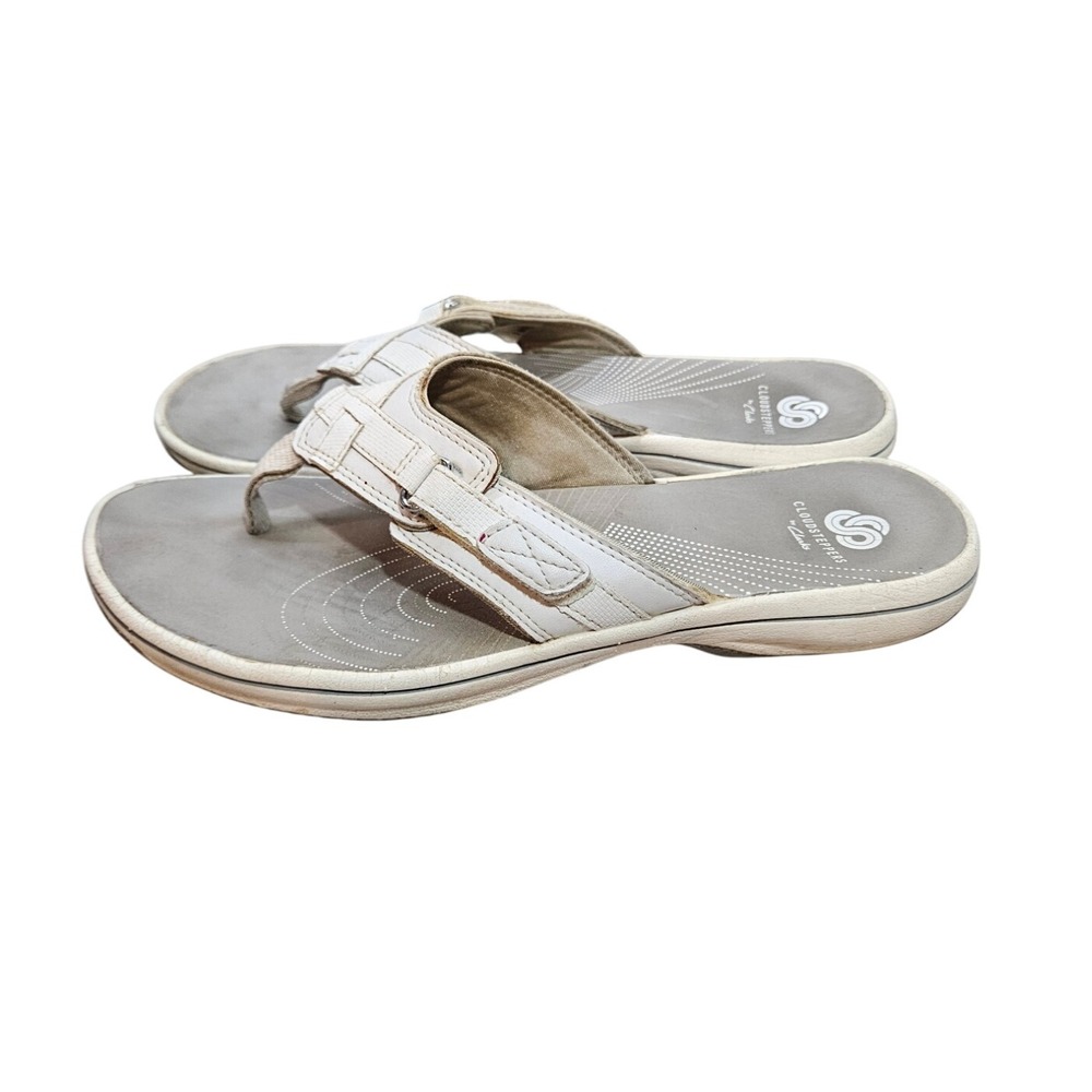 Clarks Cloudsteppers White Leather Thong Sandals‎ - Women'#391